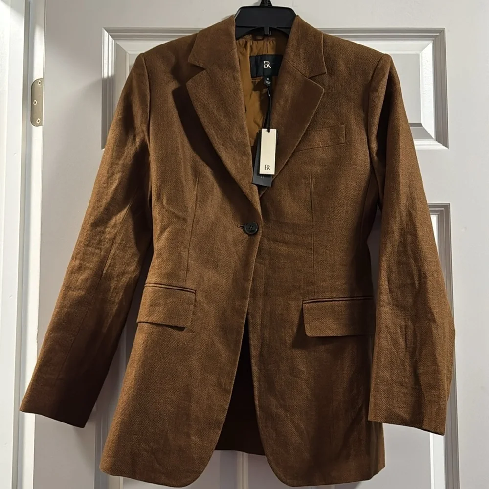 NWT! Banana Republic Toasted Hickory Brown Isola Hourglass Linen Blazer -Size 0🩷